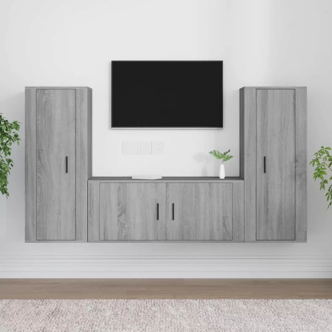 Vidaxl 3-tlg. Tv-schrank-set Grau Sonoma Holzwerkstoff günstig online kaufen