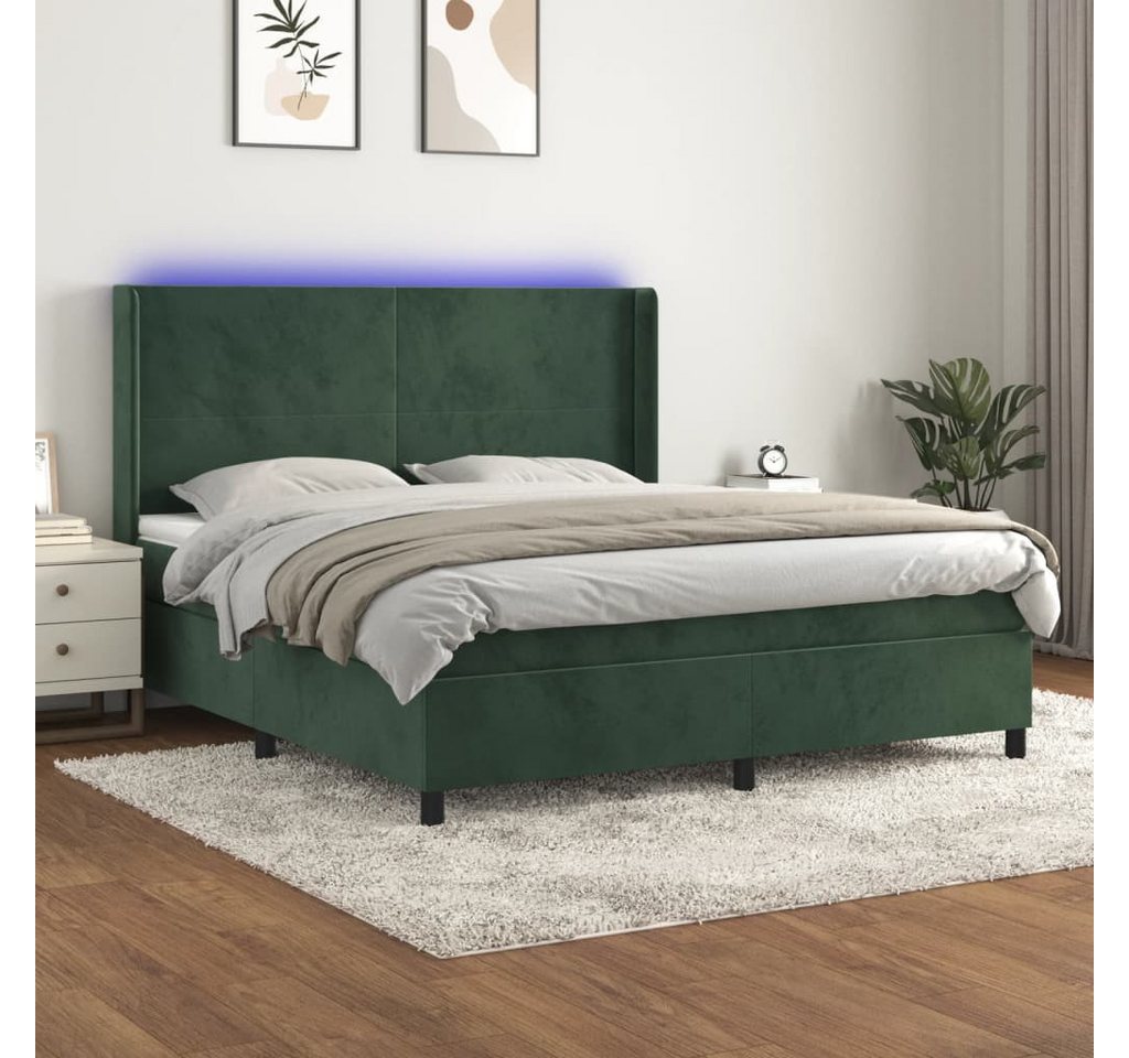 vidaXL Boxspringbett Boxspringbett mit Matratze LED Dunkelgrün 160x200 cm S günstig online kaufen