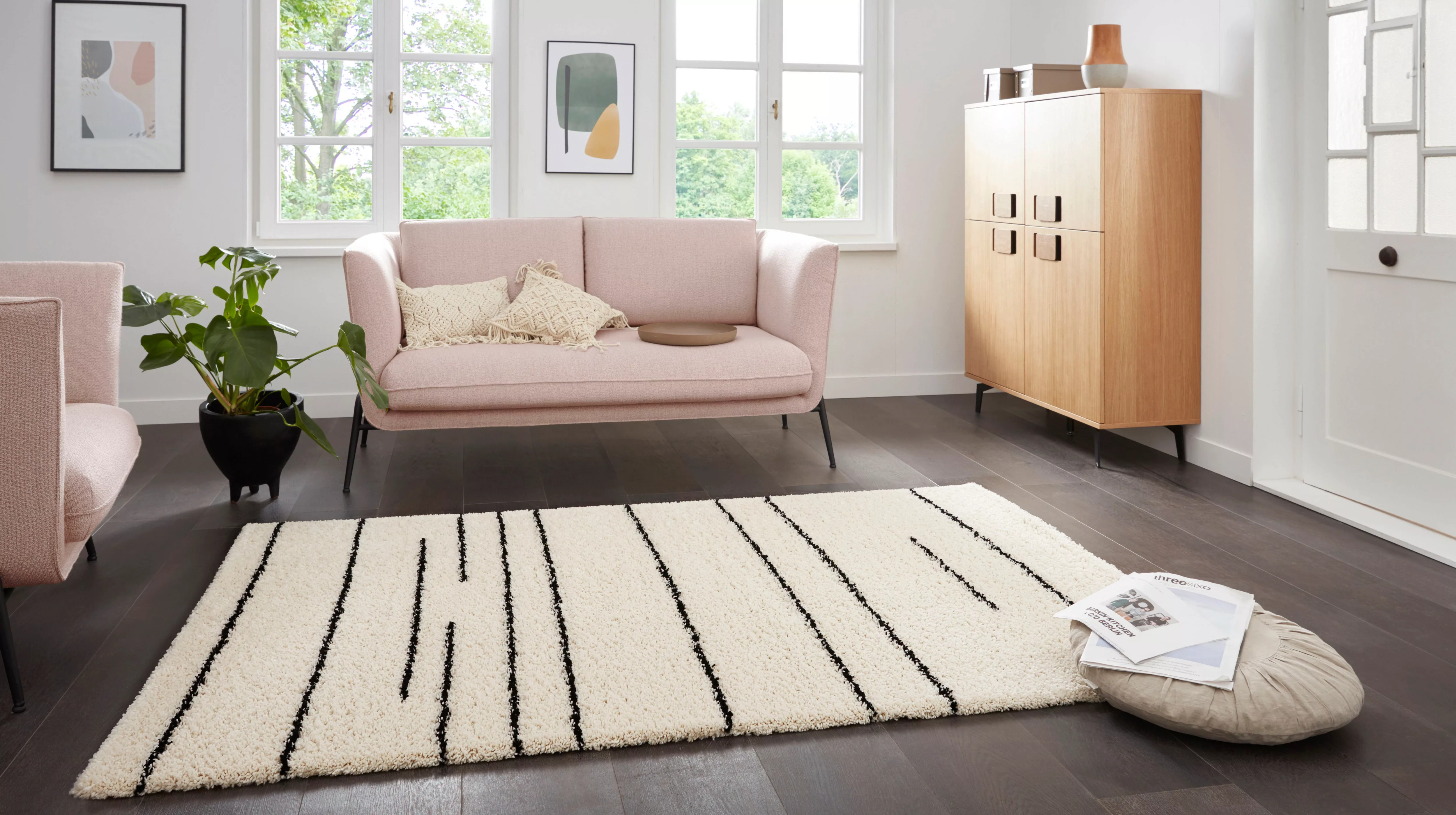 andas Hochflor-Teppich »Friadora«, rechteckig, 2-Farben-Design, gestreift, günstig online kaufen