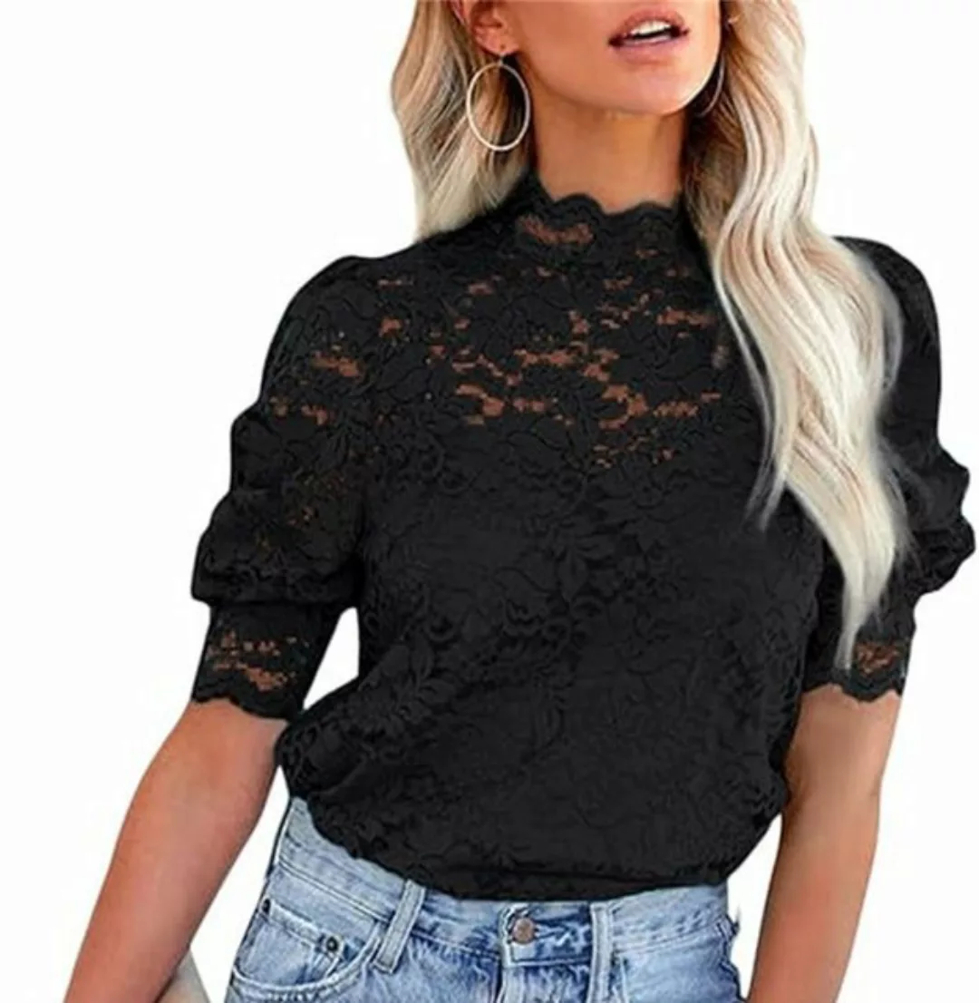 AFAZ New Trading UG T-Shirt Damen-Freizeithemd mit Spitzenoberteil, Puffärm günstig online kaufen