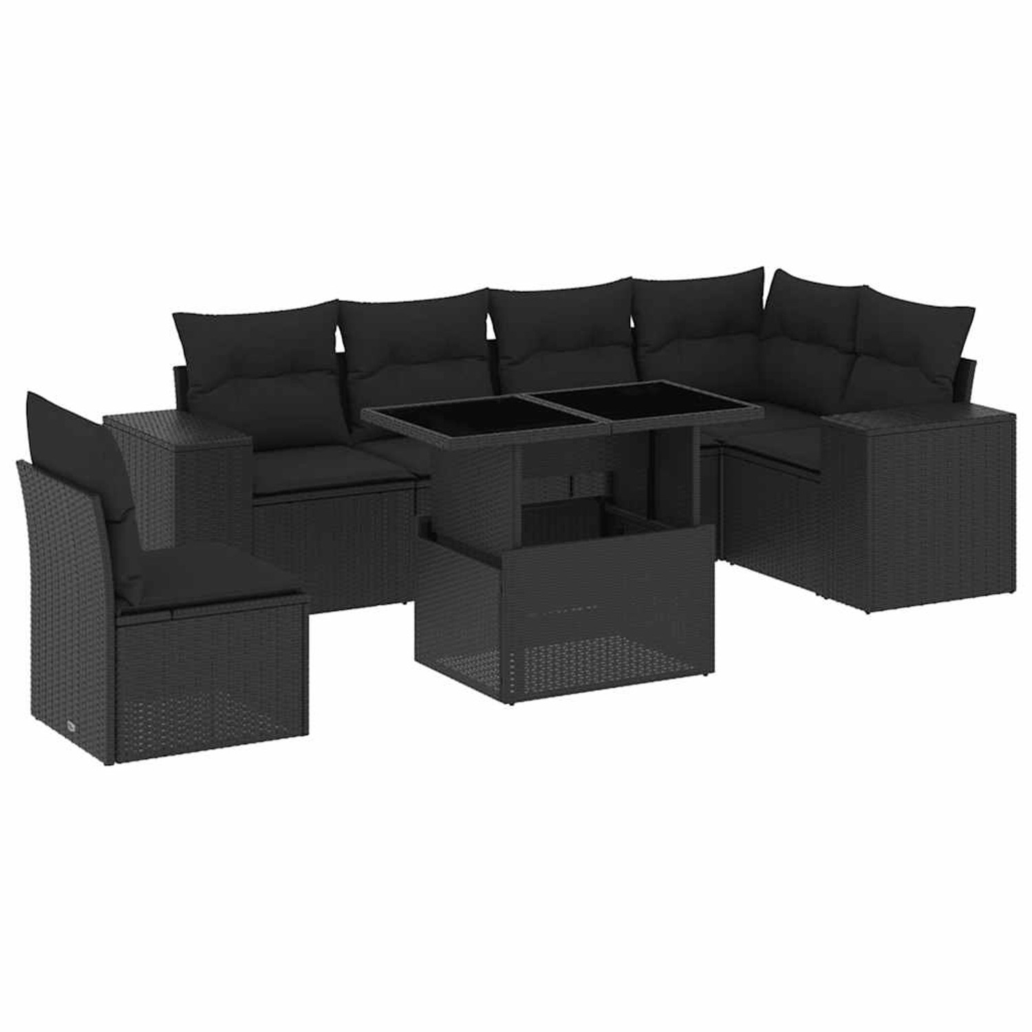 vidaXL 7-Tlg Garten-Sofagarnitur mit Kissen Schwarz Poly Rattan 3269195 günstig online kaufen