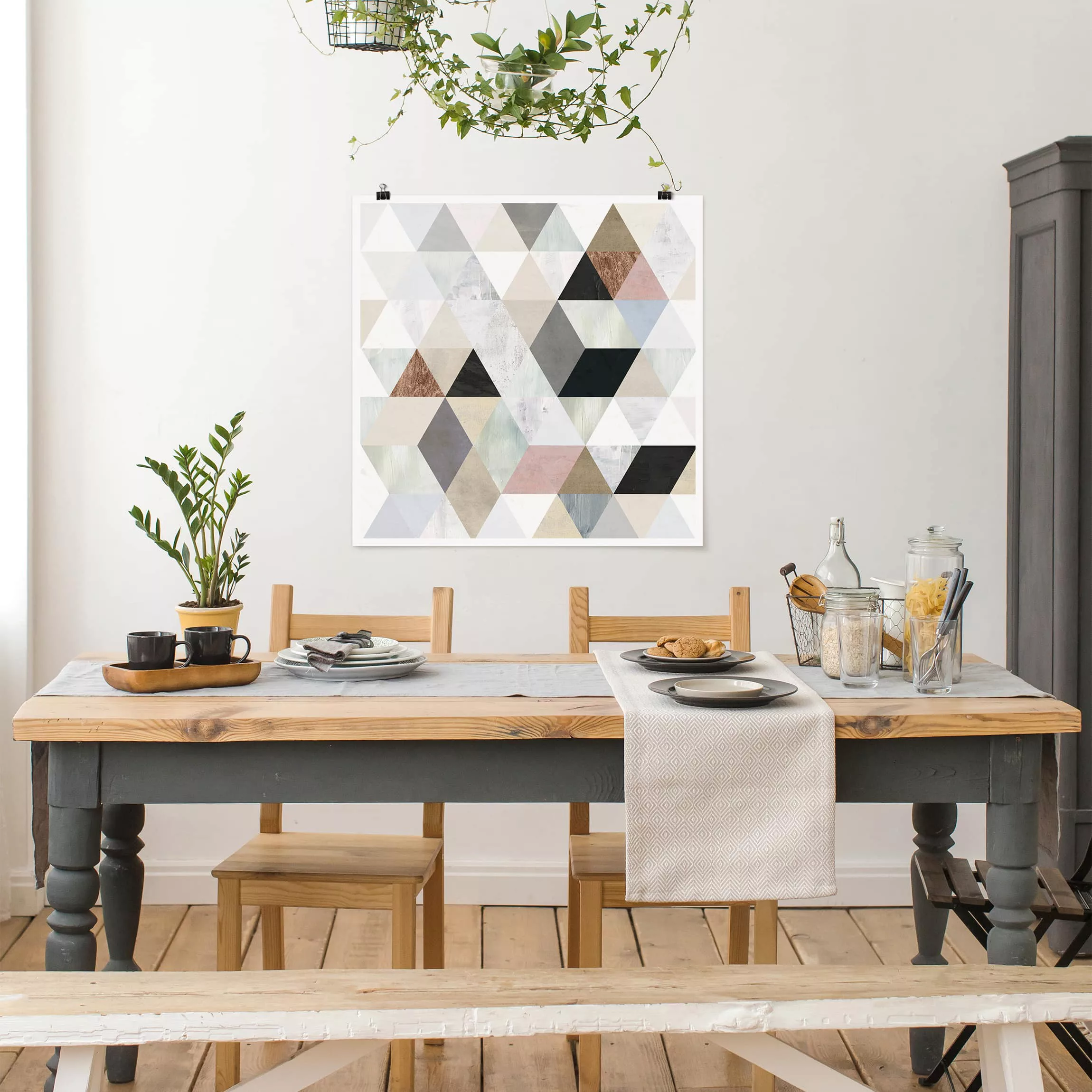 Poster Kunstdruck - Quadrat Aquarell-Mosaik mit Dreiecken I günstig online kaufen
