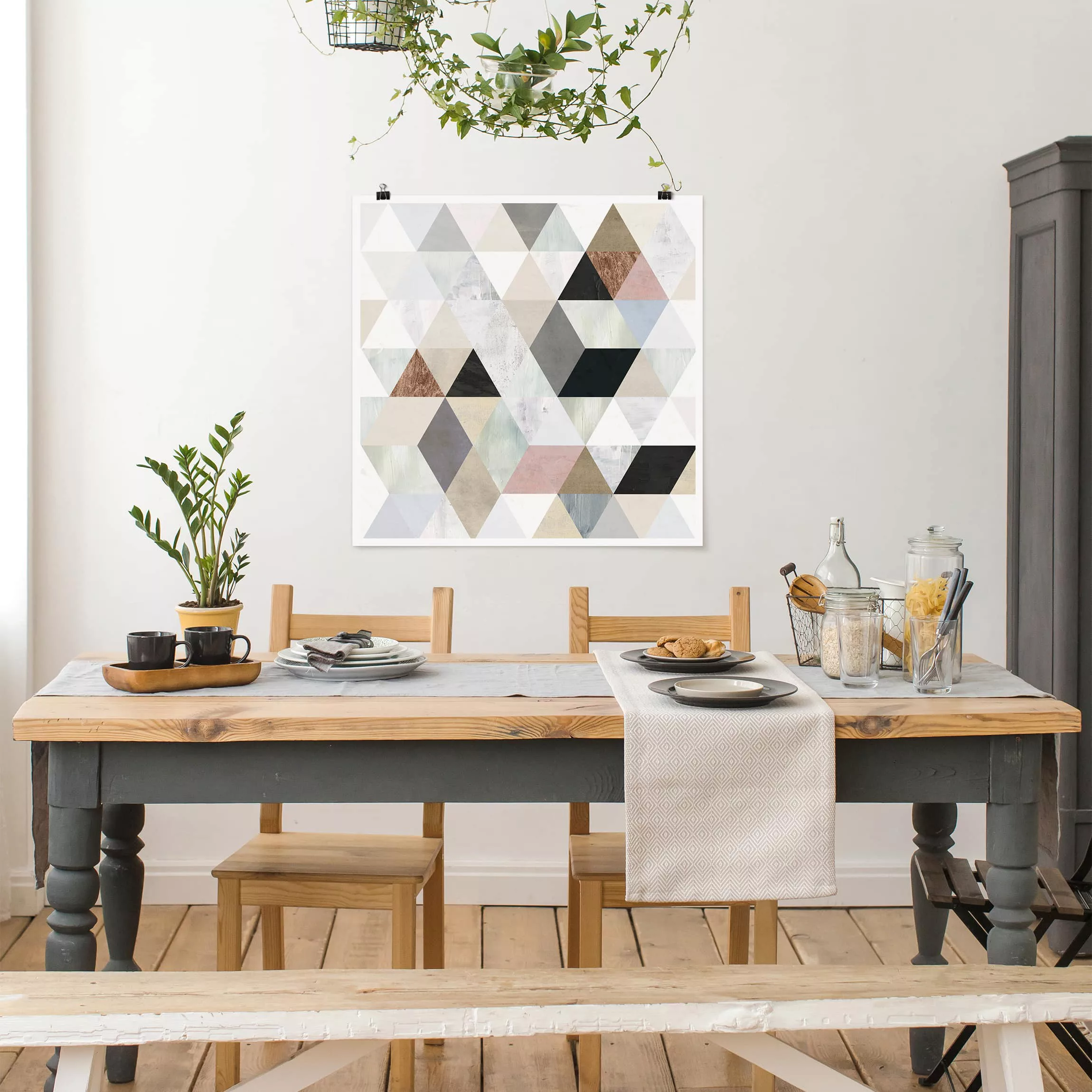 Poster - Quadrat Aquarell-Mosaik mit Dreiecken I günstig online kaufen