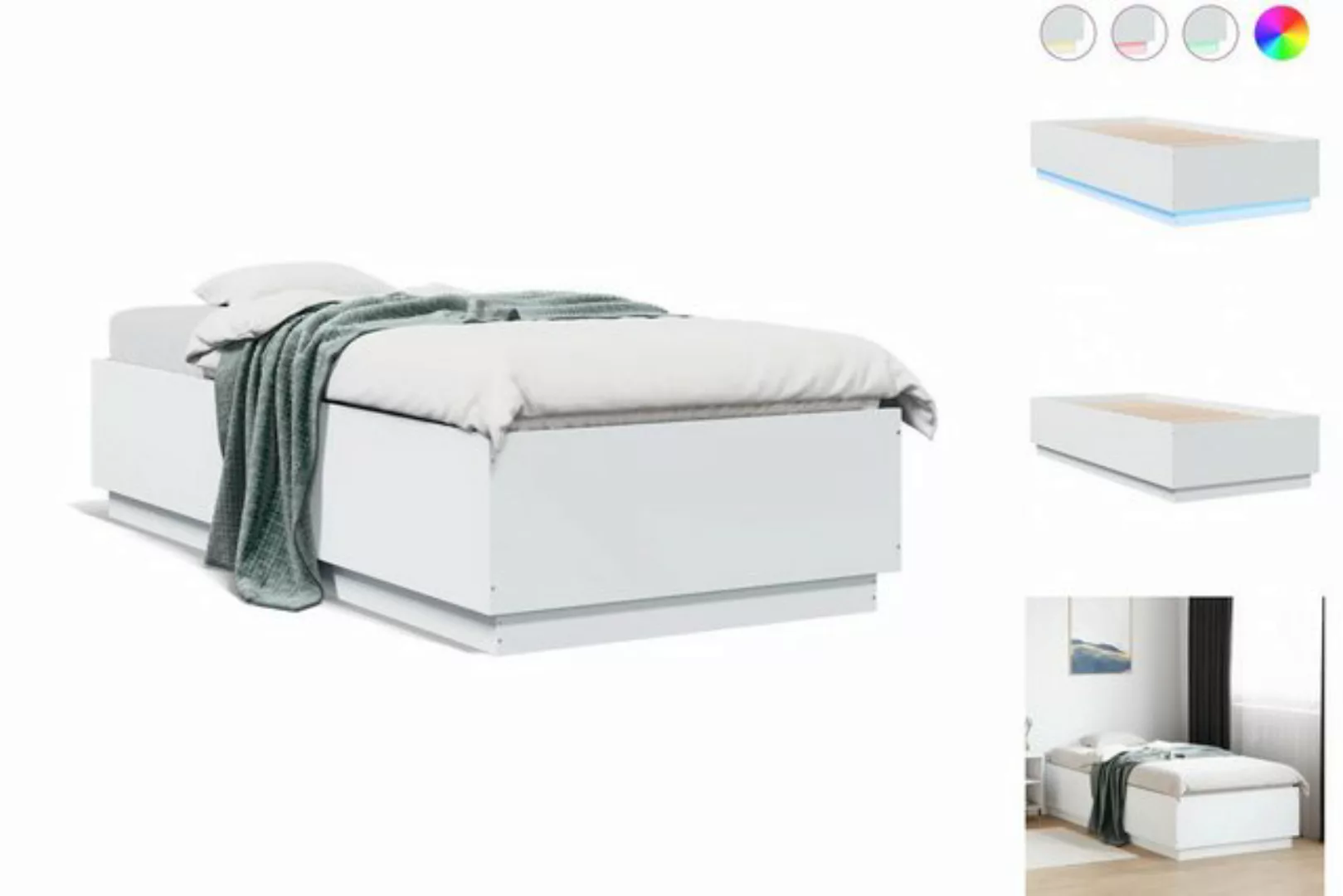 vidaXL Bettgestell Bettgestell mit LED Weiß 90x200 cm Spanplatte Bett Bettg günstig online kaufen