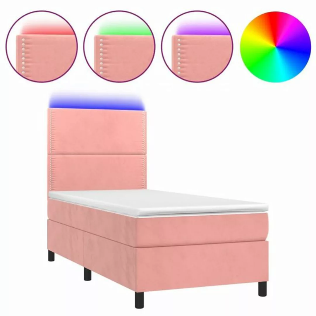 vidaXL Bettgestell Boxspringbett mit Matratze LED Rosa 100x200 cm Samt Bett günstig online kaufen