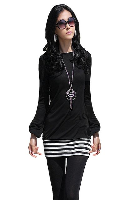 Mississhop Shirtkleid Damen Minikleid Kleid Tunika Rock weiß schwarze Strei günstig online kaufen