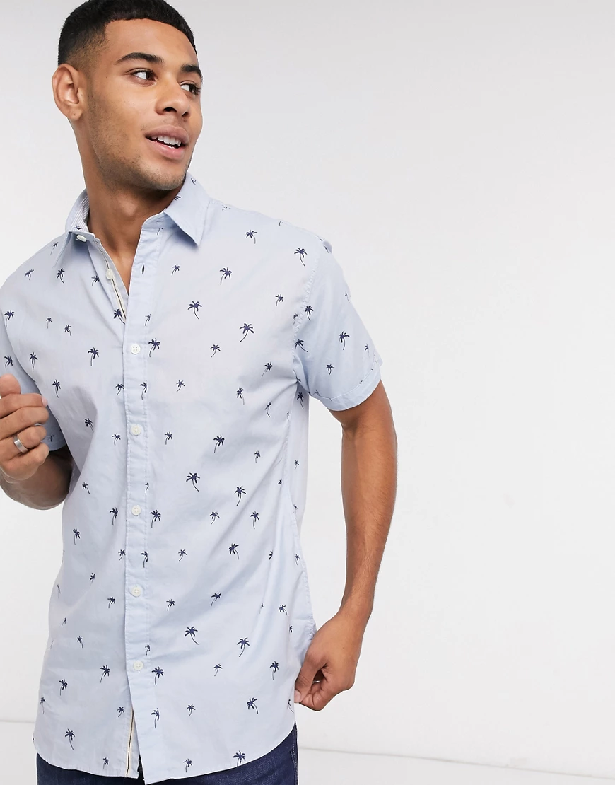 Selected Homme – Angles – Schmales, kurzärmliges Hemd-Blau günstig online kaufen