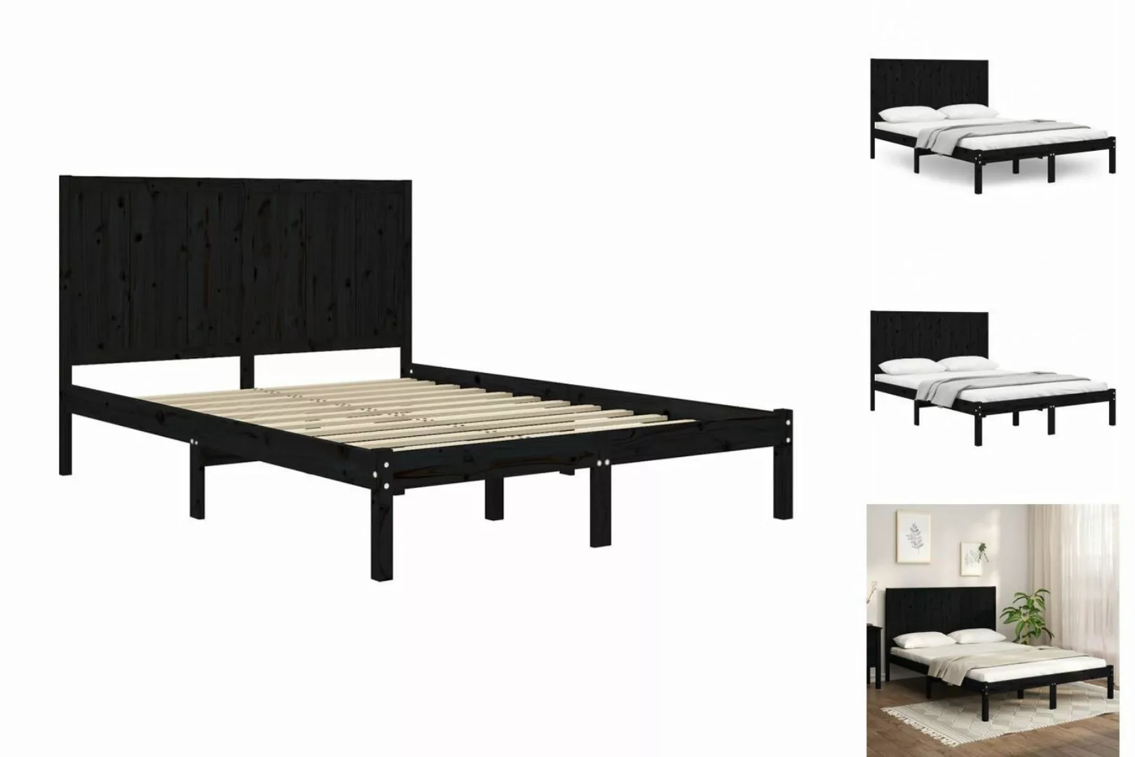 vidaXL Bettgestell Massivholzbett Schwarz Kiefer 140x200 cm Bett Bettgestel günstig online kaufen