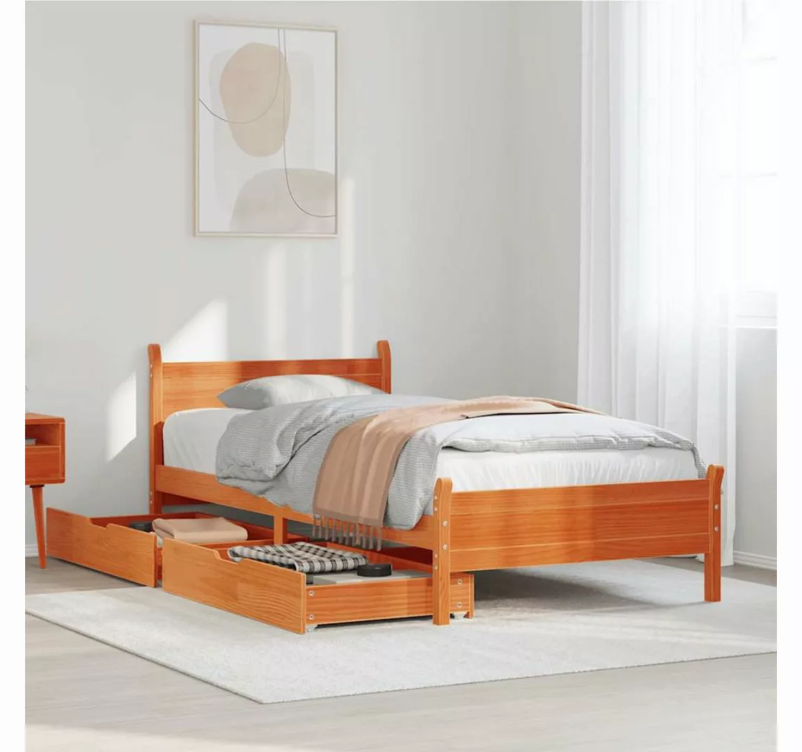 vidaXL Bett, Massivholzbett ohne Matratze Wachsbraun 100x200 Kiefernholz günstig online kaufen