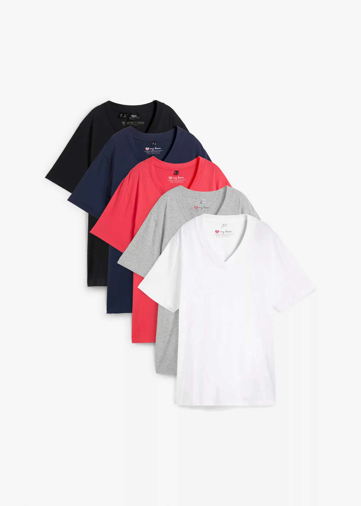 Weites Long-Shirt mit V-Ausschnitt, Kurzarm (5er Pack) günstig online kaufen