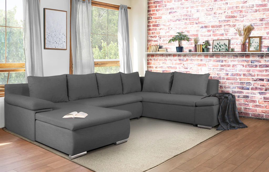 Home affaire Wohnlandschaft "Acra U-Form", mit Bettfunktion und Bettkasten, günstig online kaufen