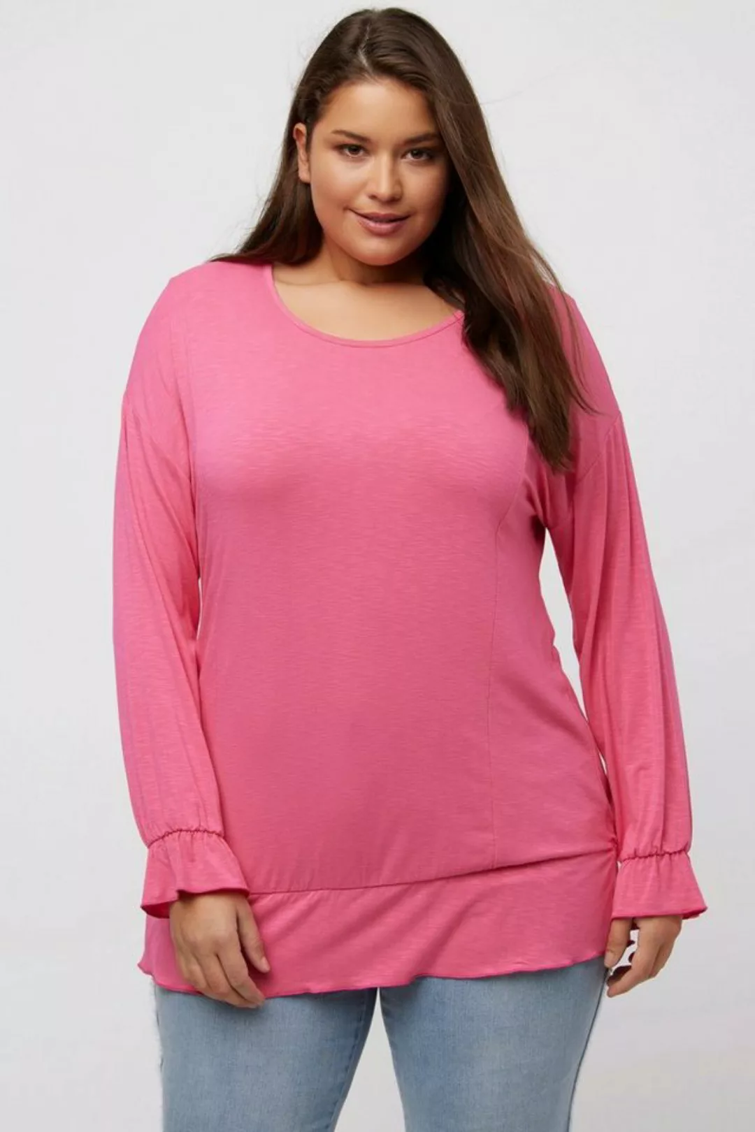 Ulla Popken Longsleeve Shirt Volants Oversized Rundhals Langarm günstig online kaufen