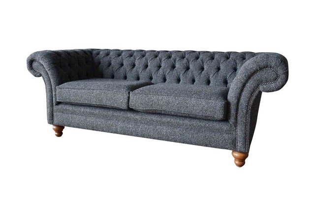 JVmoebel Sofa Graue Chesterfield 3 Sitzer Grau Textil Design Couchen Polste günstig online kaufen