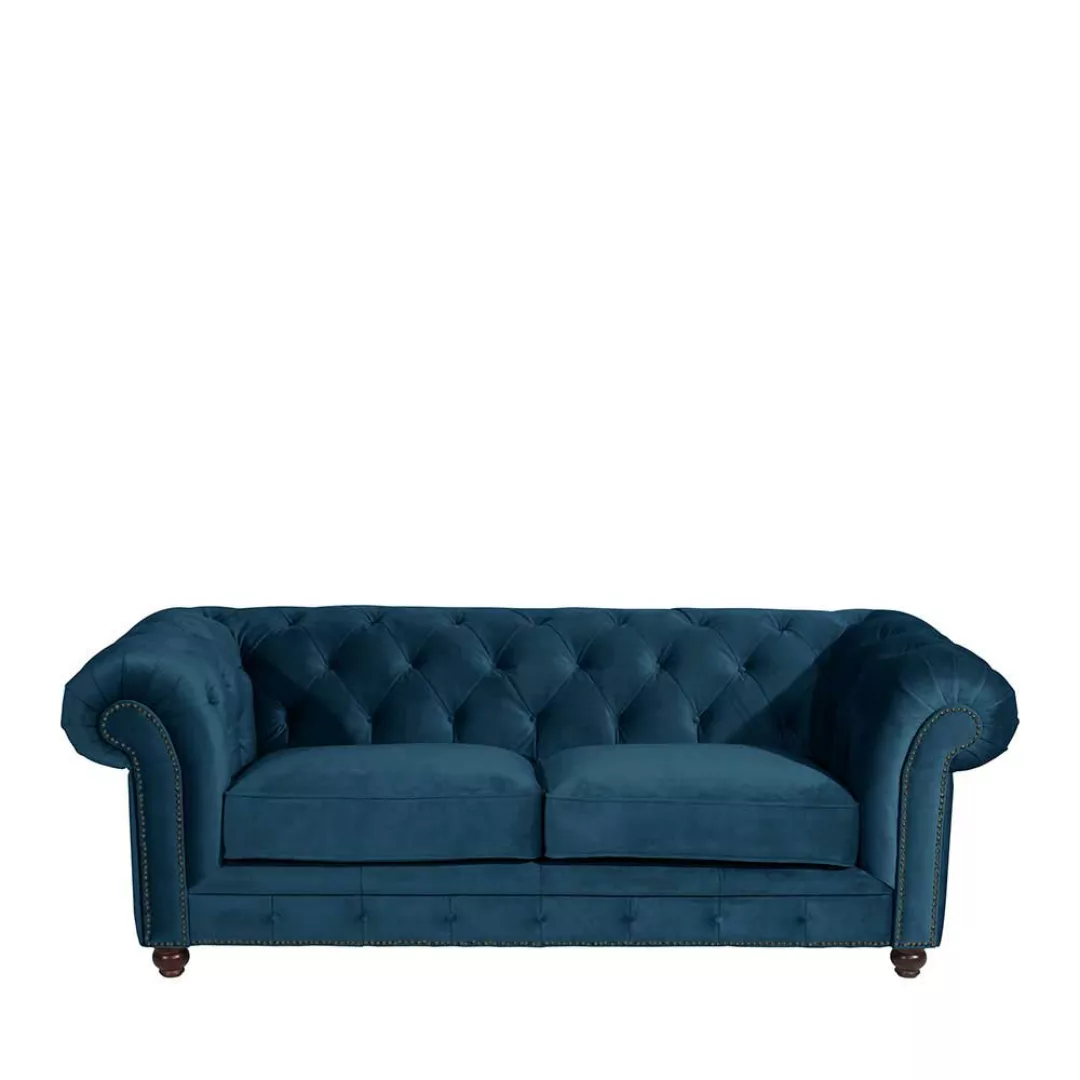 Sofas Dreisitzer in Petrol Samtvelours Chesterfield Look günstig online kaufen