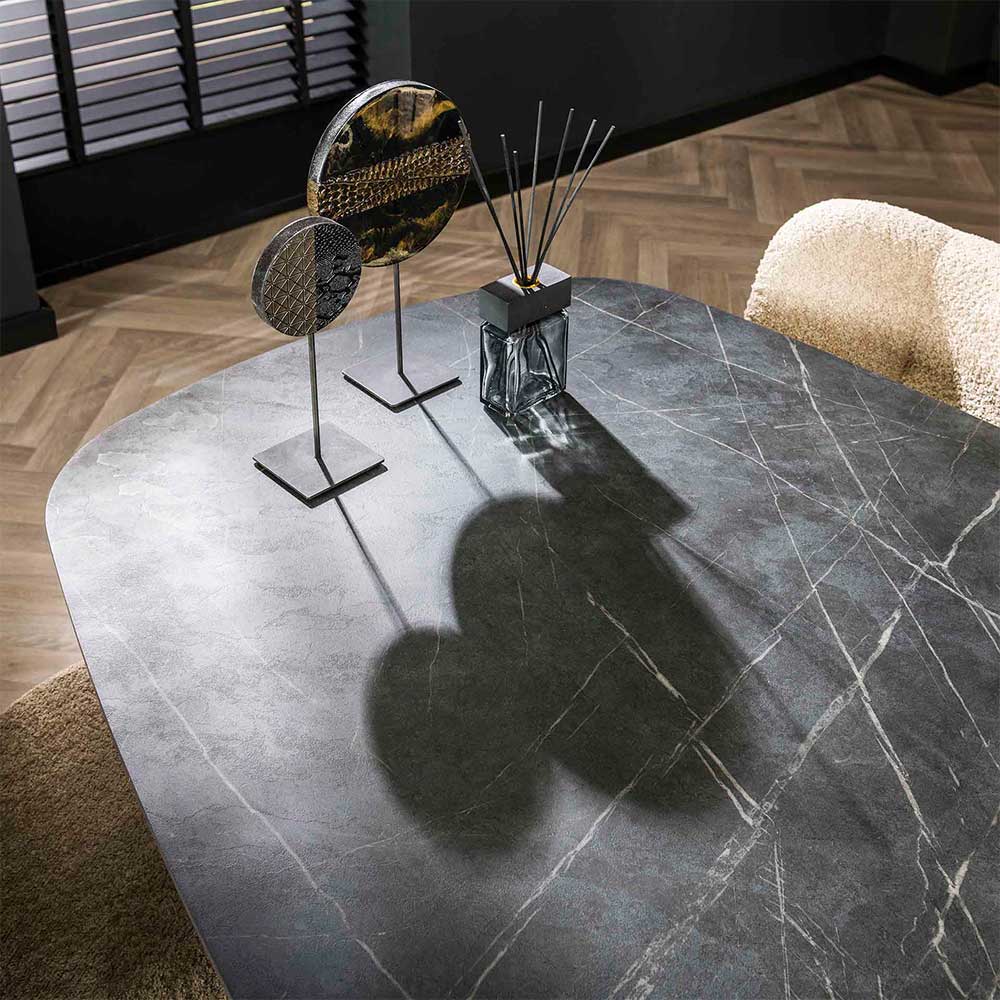 Moderner Esstisch mit ovaler Tischplatte Schwarzgrau und Schwarz günstig online kaufen