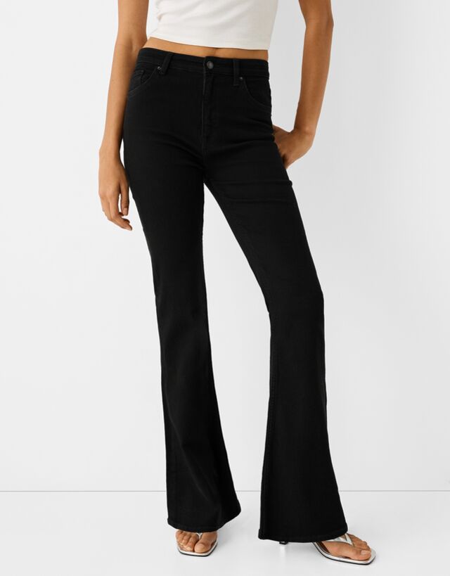 Bershka Jeans-Schlaghose Damen 32 Schwarz günstig online kaufen