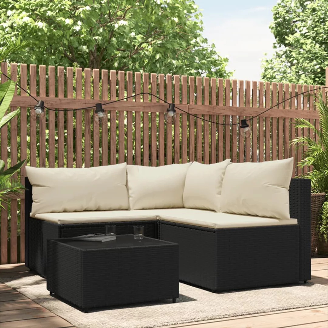 Vidaxl 4-tlg. Garten-lounge-set Mit Kissen Schwarz Poly Rattan günstig online kaufen