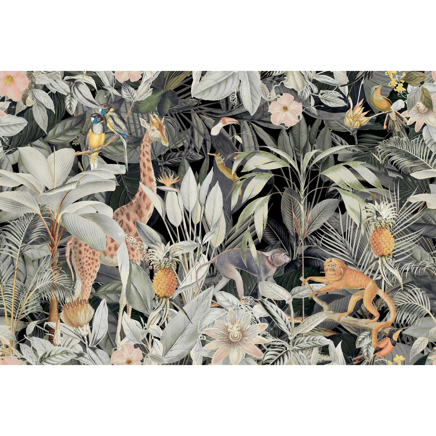 Fototapete Dschungel Tiere Blumen Gelb 4,00 m x 2,70 m FSC® günstig online kaufen