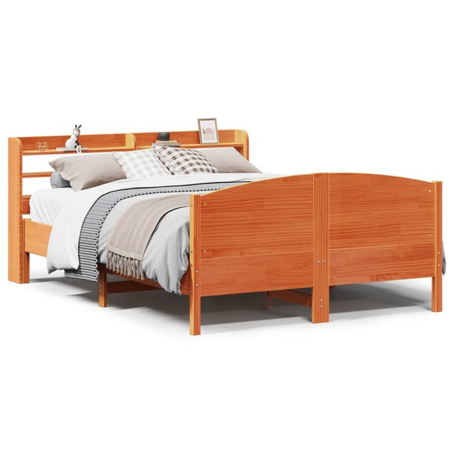 vidaXL Bett, Massivholzbett ohne Matratze Wachsbraun 135x190 cm Kiefernholz günstig online kaufen