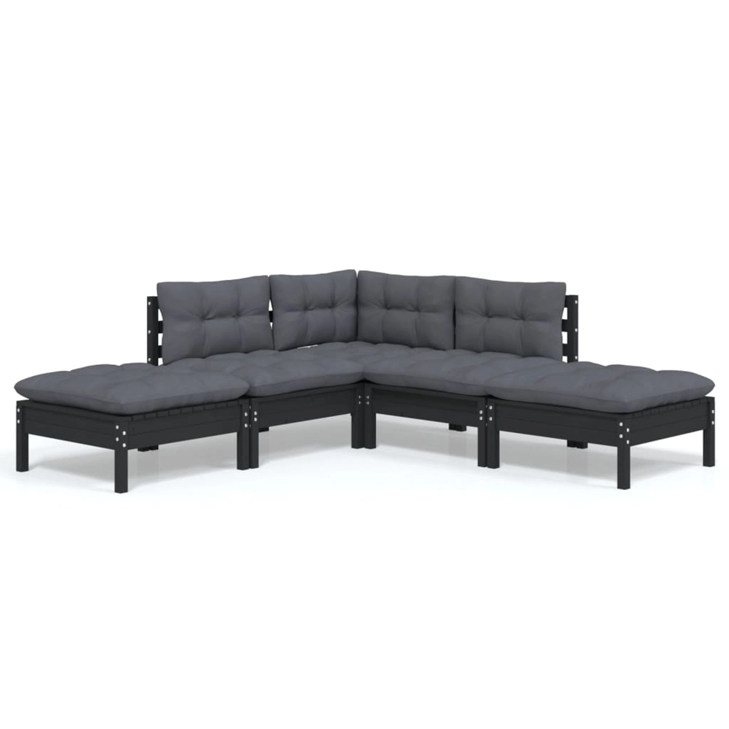 vidaXL 5-tlg Garten-Lounge-Set mit Kissen Schwarz Kiefernholz Modell 3 günstig online kaufen