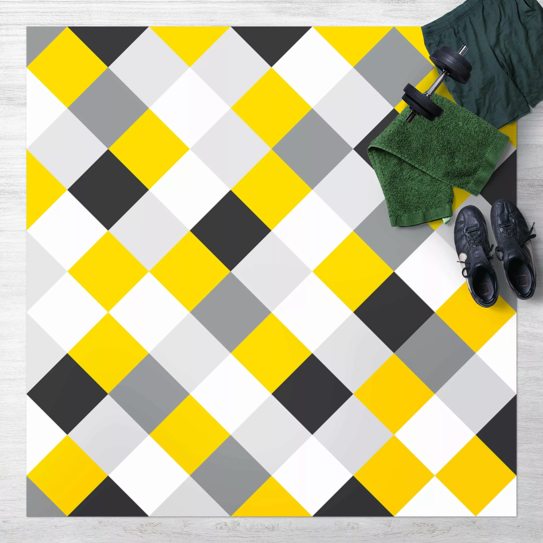 Vinyl-Teppich Geometrisches Muster gedrehtes Schachbrett Gelb günstig online kaufen