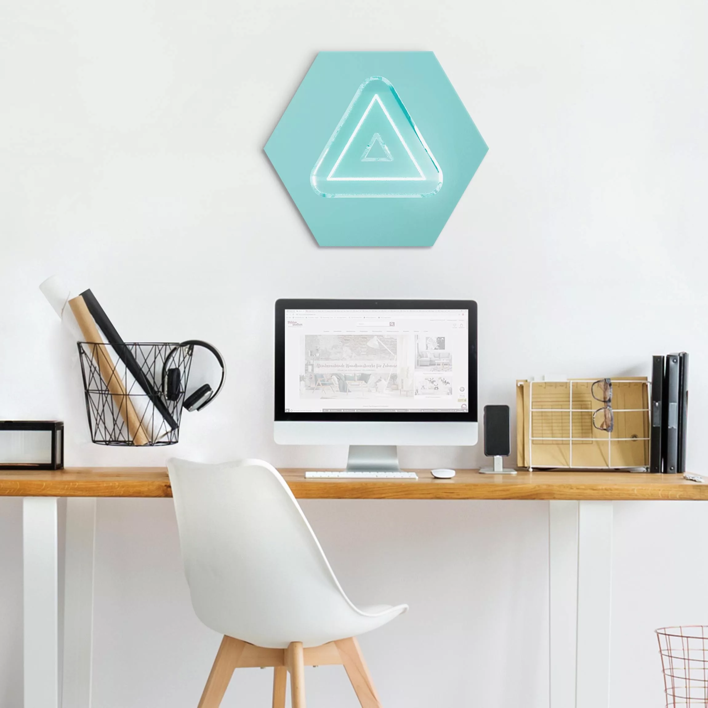 Hexagon-Alu-Dibond Bild Neon Gamer Symbol Dreieck günstig online kaufen
