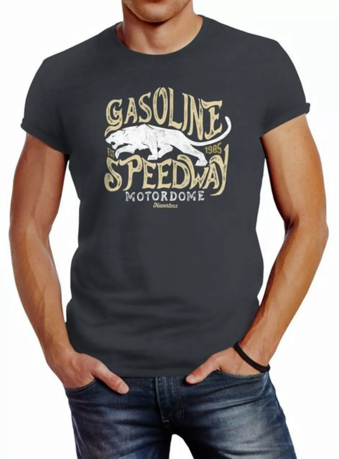 Neverless Print-Shirt Herren T-Shirt Gasoline Speedway Panther vintage Moti günstig online kaufen