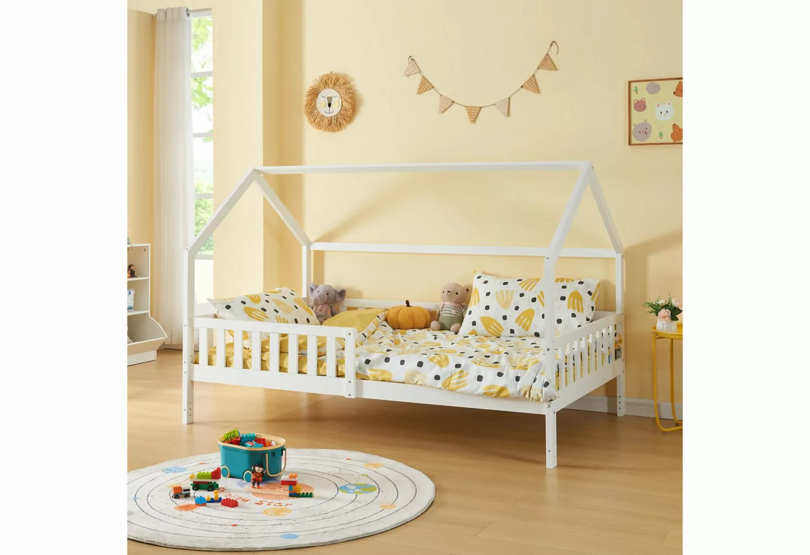 en.casa Kinderbett, »Ydre« Hausbett Holz 120 x 200 cm Weiß günstig online kaufen