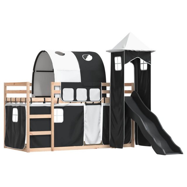 vidaXL Bett Etagenbett mit Rutsche und Gardinen Weiß und Schwarz 90x190 cm günstig online kaufen