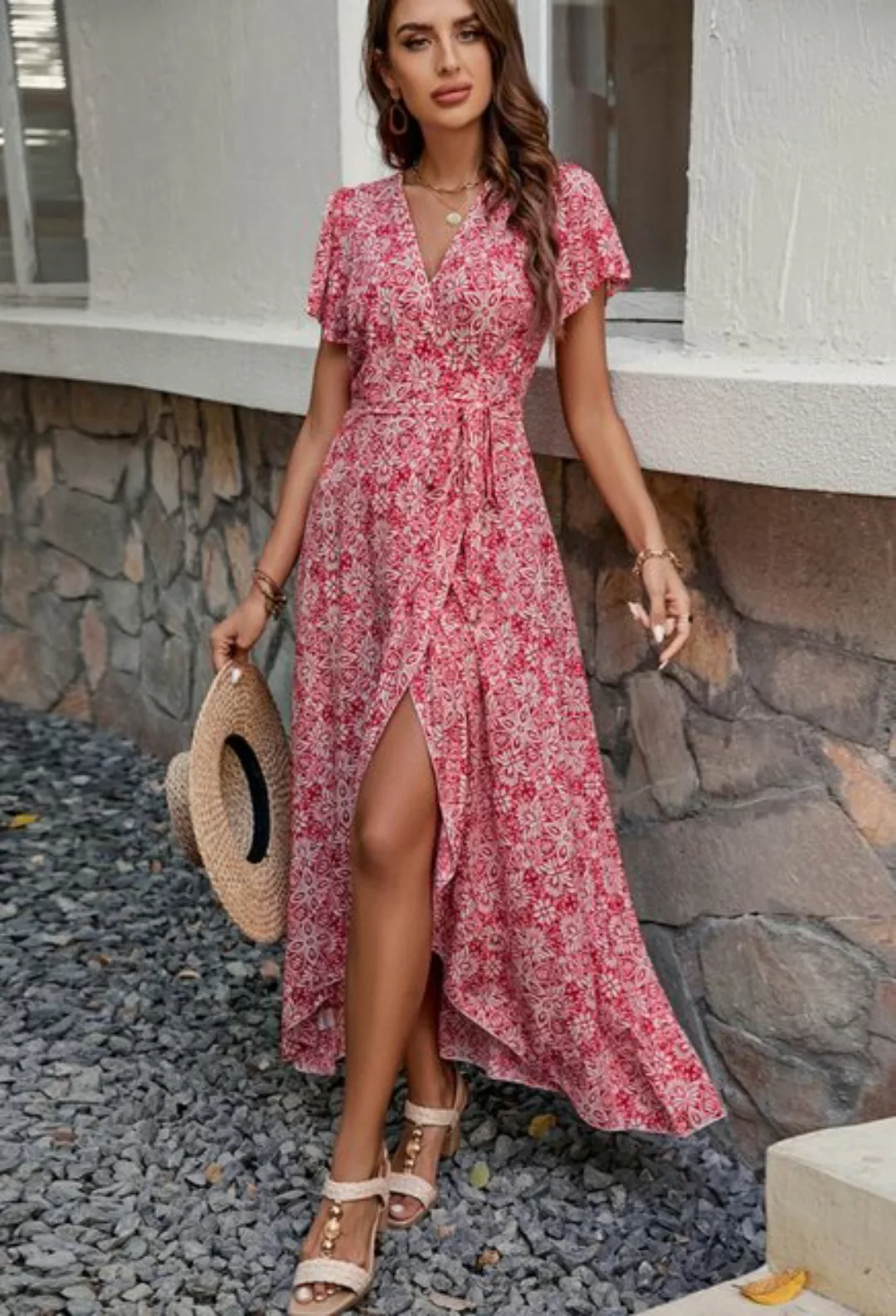 SEGUEN Sommerkleid Kurzärmliges Kleid im Resort-Stil mit Blumenmuster (Styl günstig online kaufen