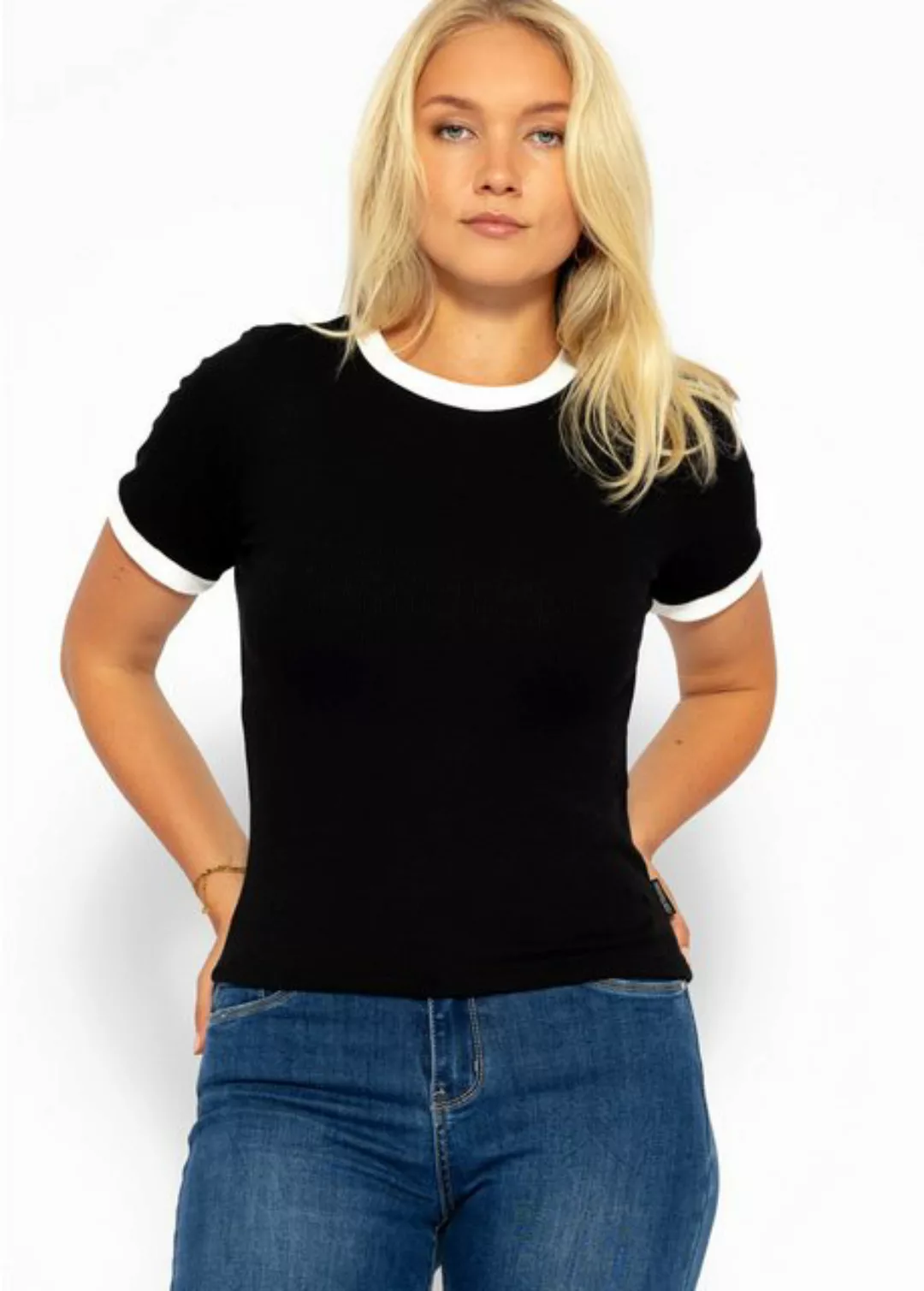 SASSYCLASSY Kurzarmshirt T-Shirt mit eingefassten Kanten Modern Shirt Damen günstig online kaufen