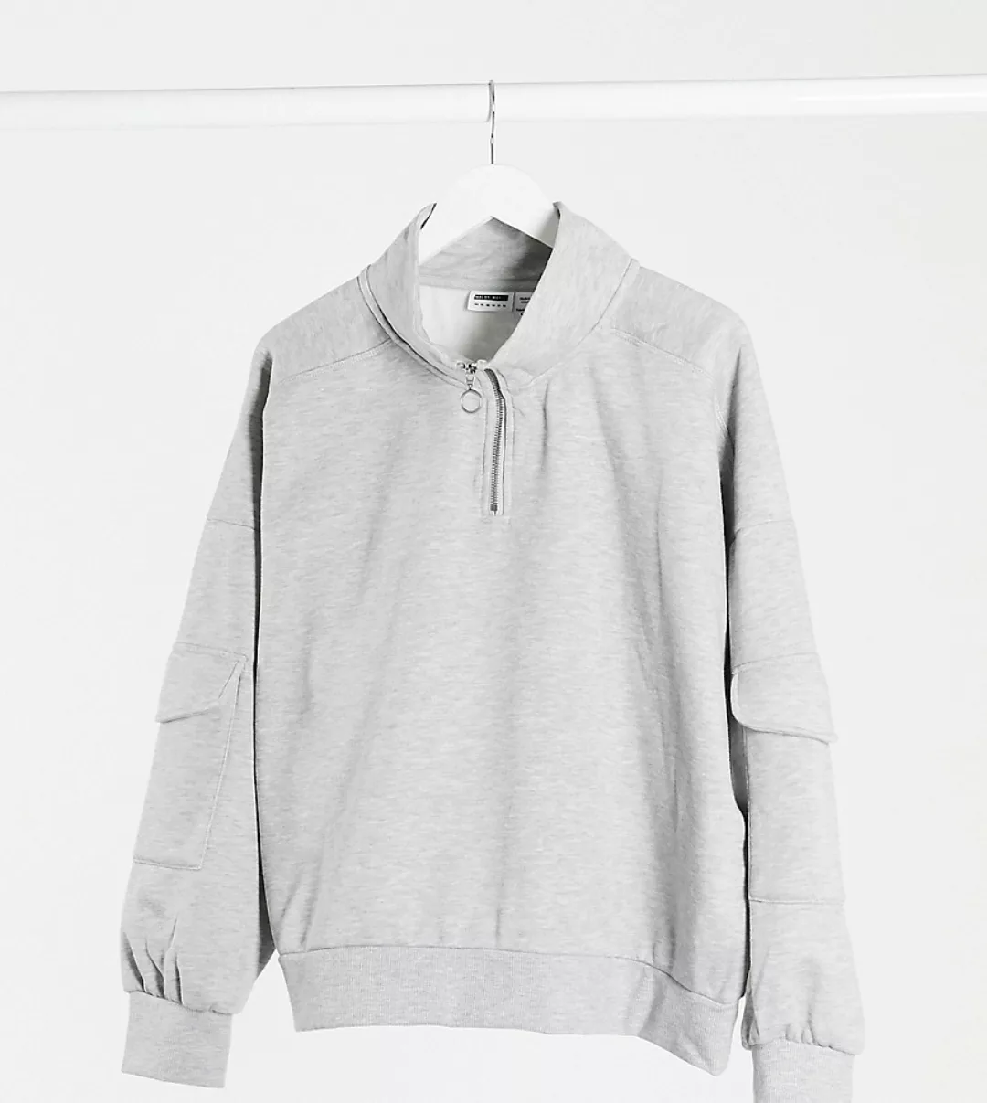 Noisy May Curve – Graues Sweatshirt mit Stehkragen und kurzem Reißverschlus günstig online kaufen