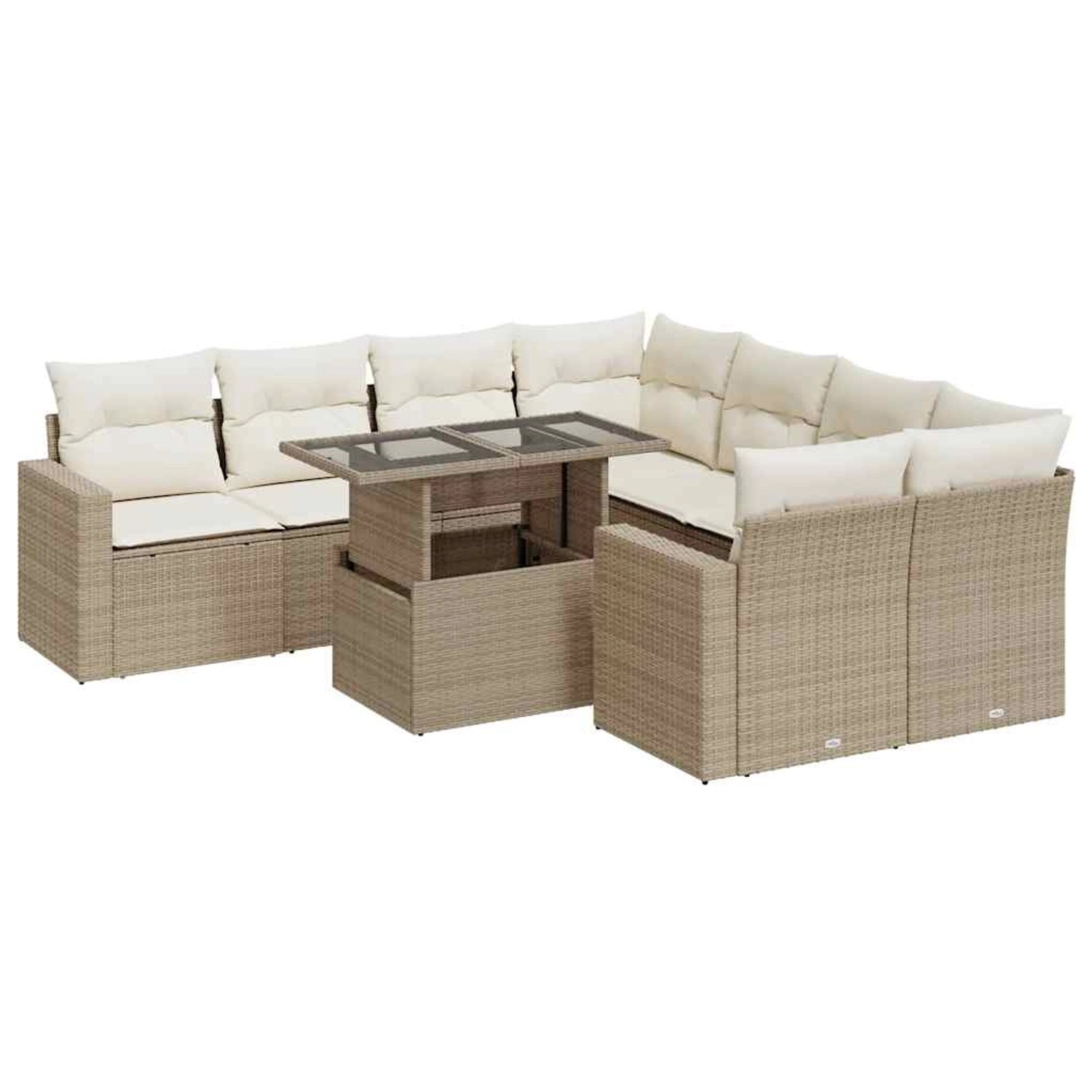 vidaXL 9-Tlg Garten-Sofagarnitur mit Kissen Beige Poly Rattan 3326289 günstig online kaufen