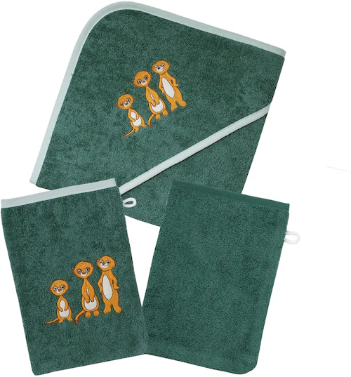 Wörner Handtuch Set »Erdmännchen pinie Kapuzenbadetuch mit 2 Waschhandschuh günstig online kaufen