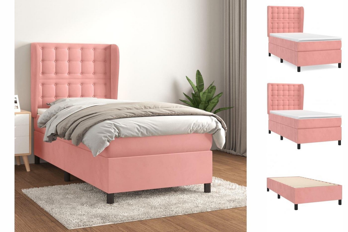 vidaXL Bettgestell Boxspringbett mit Matratze Rosa 90x200 cm Samt Bett Bett günstig online kaufen