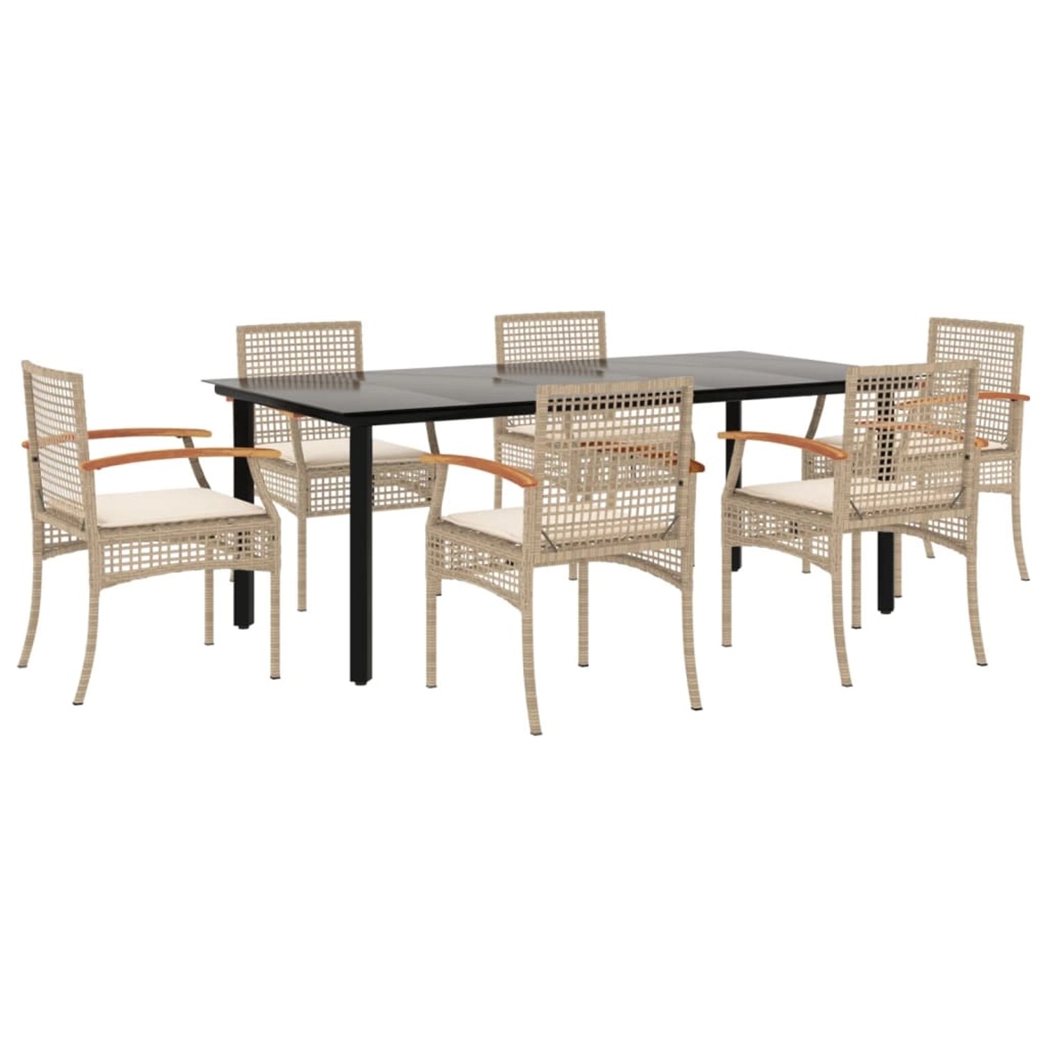 vidaXL 7-Tlg Garten-Essgruppe mit Kissen Beige Poly Rattan 3213636 günstig online kaufen