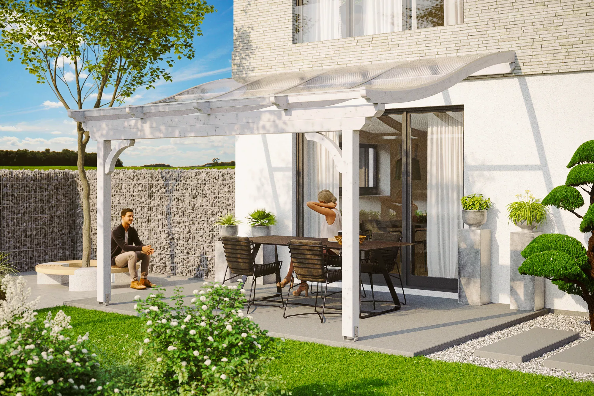 Skan Holz Terrassenüberdachung Verona 434 x 339 cm Leimholz Weiß günstig online kaufen