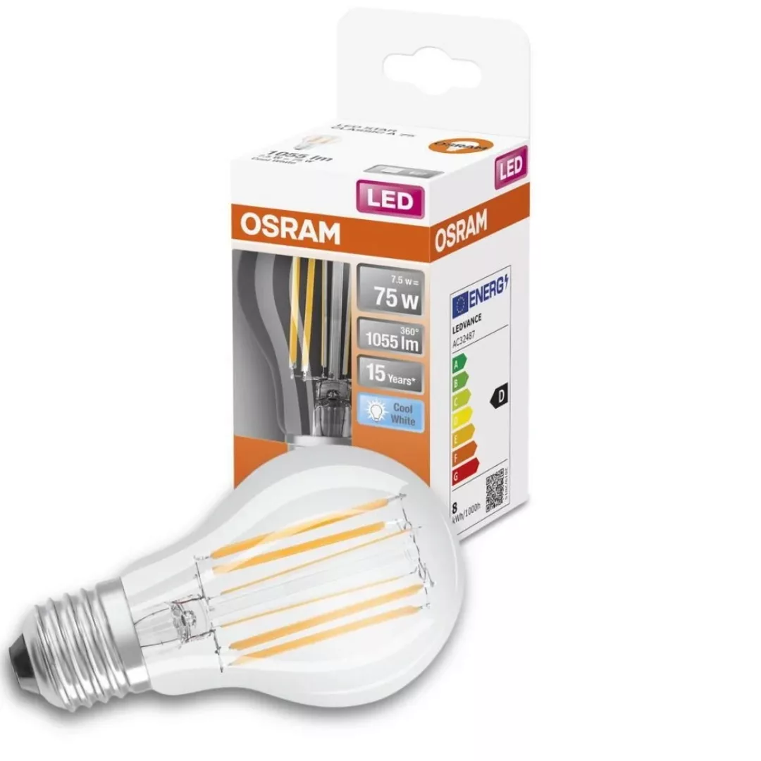 Osram LED Lampe ersetzt 75W E27 Birne - A60 in Transparent 7,5W 1055lm 4000 günstig online kaufen