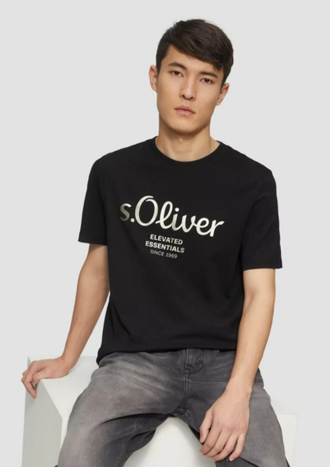 s.Oliver Kurzarmshirt T-Shirt mit Gold- oder Silber-Print Artwork günstig online kaufen