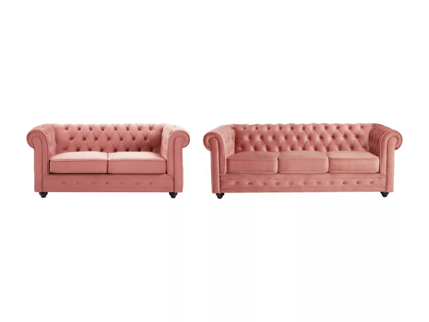 Sofa 3-Sitzer & 2-Sitzer - Samt - Pastellrosa - CHESTERFIELD günstig online kaufen