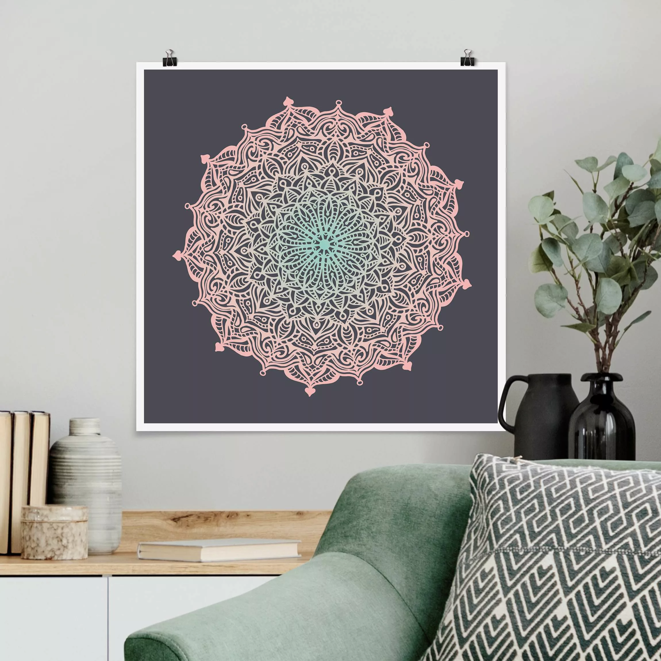 Poster Mandala Ornament in Rose und Blau günstig online kaufen