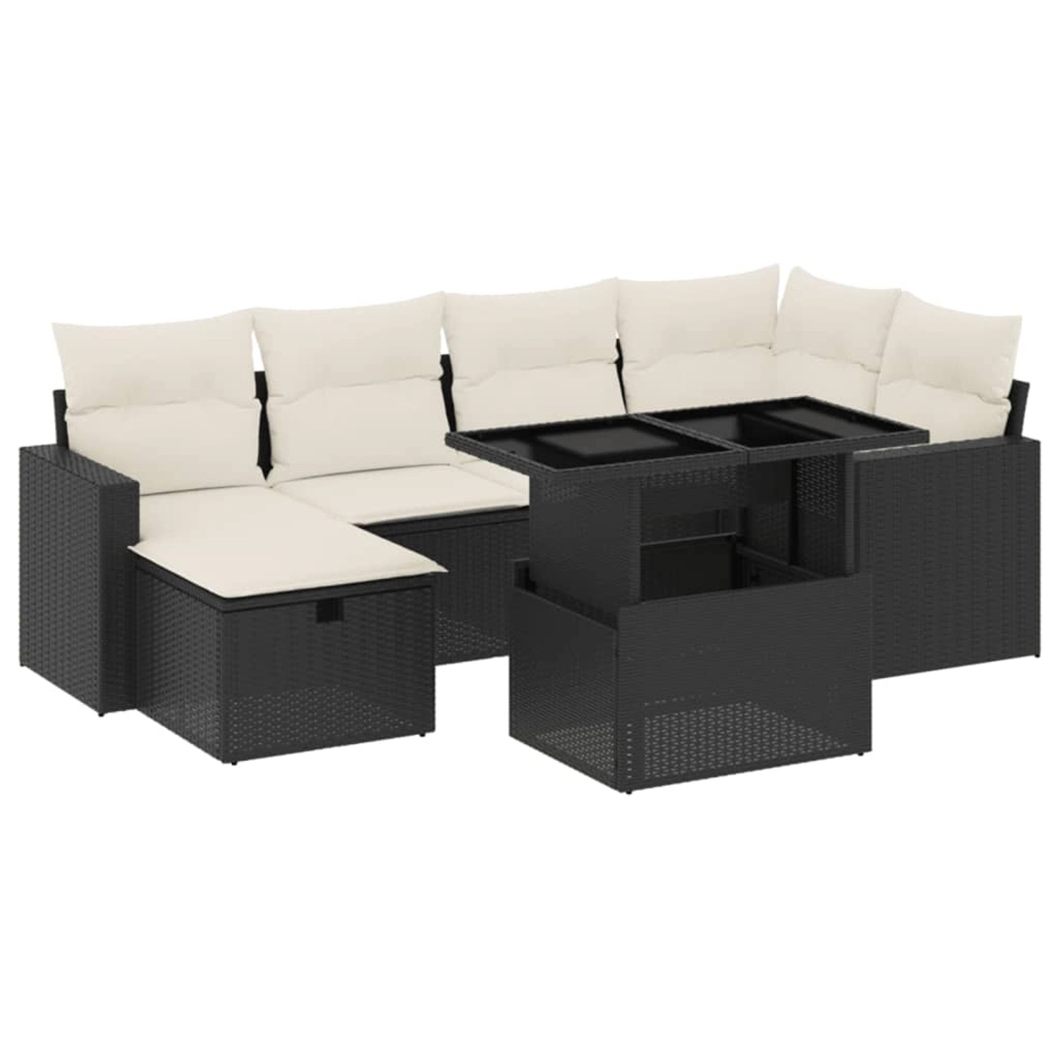 vidaXL 7-Tlg Garten-Sofagarnitur mit Kissen Schwarz Poly Rattan 3274816 günstig online kaufen