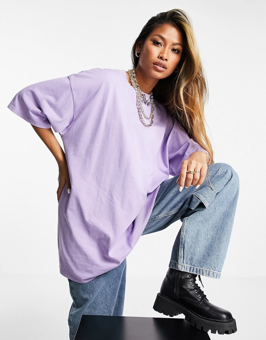 Topshop – Verwaschenes, übergroßes Boyfriend-T-Shirt in Lila-Violett günstig online kaufen