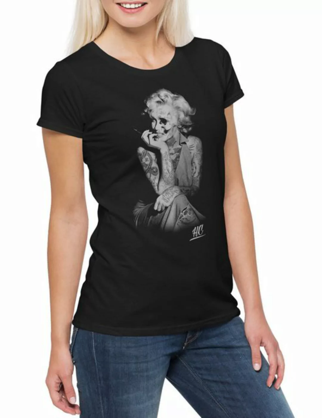 Urban Backwoods Print-Shirt Hate Couture Tattoo Marilyn HC Damen T-Shirt Ro günstig online kaufen