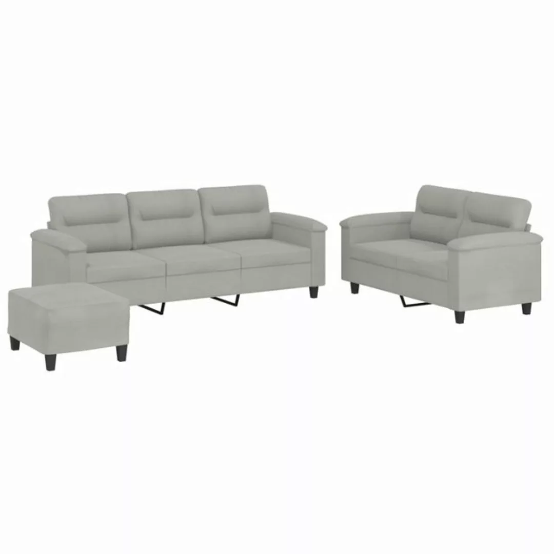 vidaXL Sofa, 3-tlg. Sofagarnitur mit Kissen Hellgrau Mikrofasergewebe günstig online kaufen