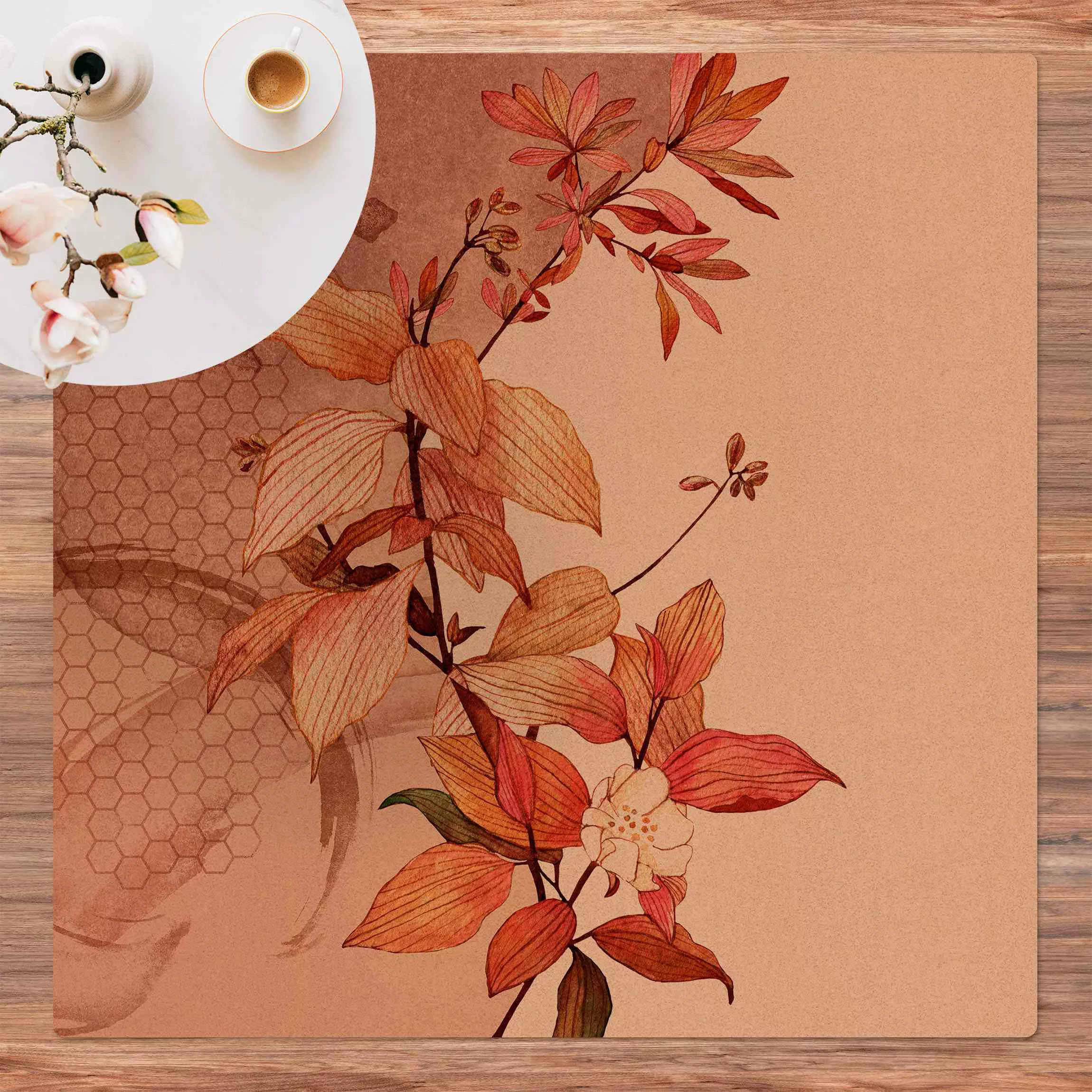 Kork-Teppich Romantisches Blütenaquarell mit Textur günstig online kaufen