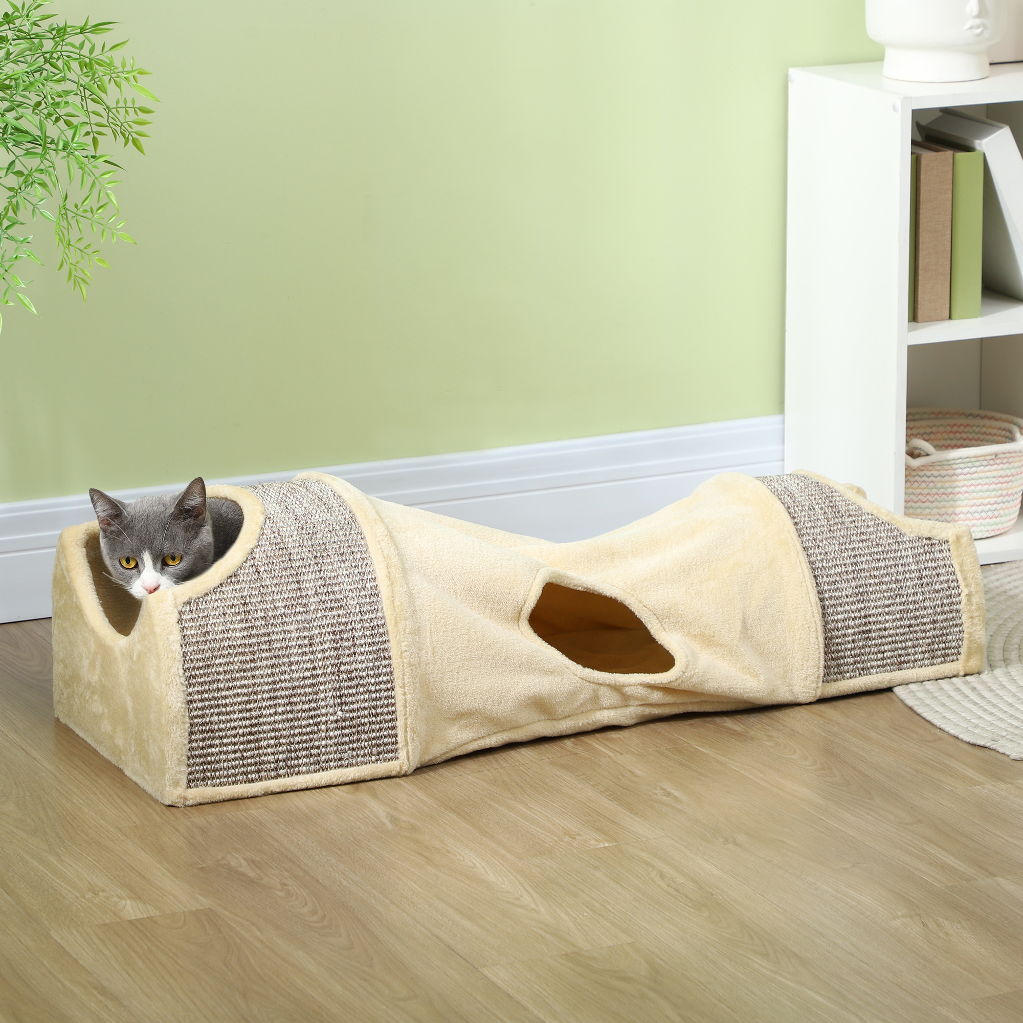 PawHut Katzentunnel beige Spanplatte B/H/L: ca. 38x29x107 cm günstig online kaufen