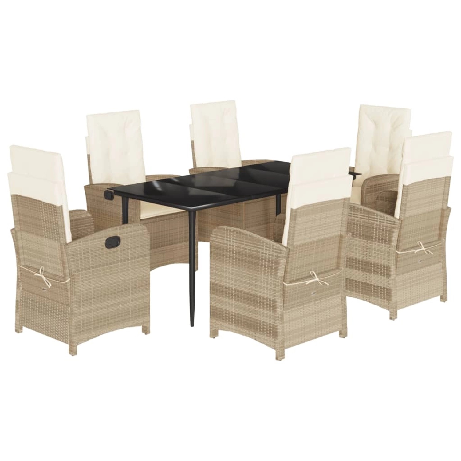 vidaXL 7-Tlg Garten-Essgruppe mit Kissen Beige Poly Rattan 3212375 günstig online kaufen