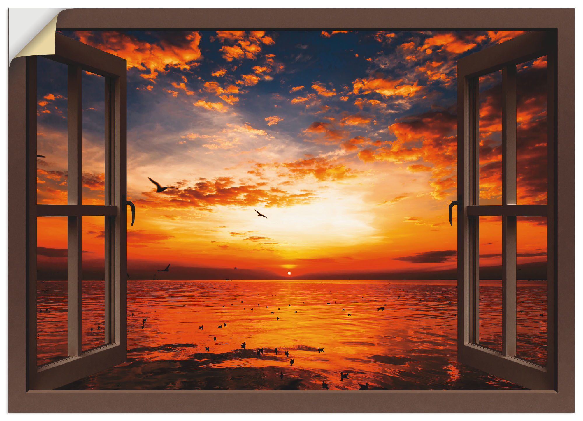 Artland Wandbild "Fensterblick Sonnenuntergang am Strand", Fensterblick, (1 günstig online kaufen