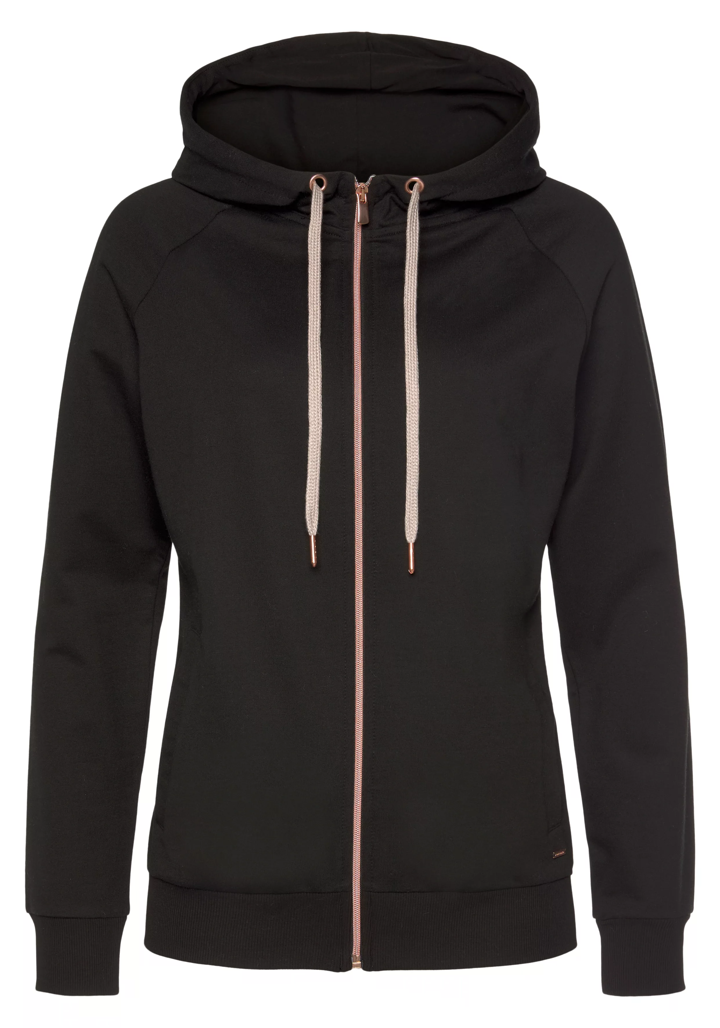 LASCANA Kapuzensweatjacke, Sweatshirtjacke mit Details in Roségold, Loungew günstig online kaufen